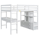 Full Size Loft Bed With Built In Desk, 2 Drawers, Storage Shelves - White by HouseOfZazla
