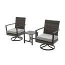 3 Piece Patio Furniture, Swivel Rocker Bistro Set With Side Table & Cushions For Porch - Gray by HouseOfZazla