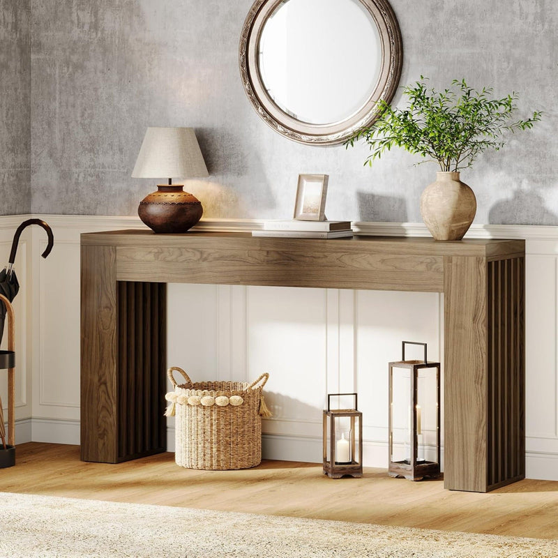 Console Table With Vertical Slat Legs For Entryway - Rustic Brown, photo 10 of 10