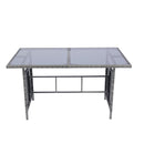 6 Piece Patio Wicker Sectional Set Patio Backyard Conversation Set Grey Wicker + Dark Grey Cushion