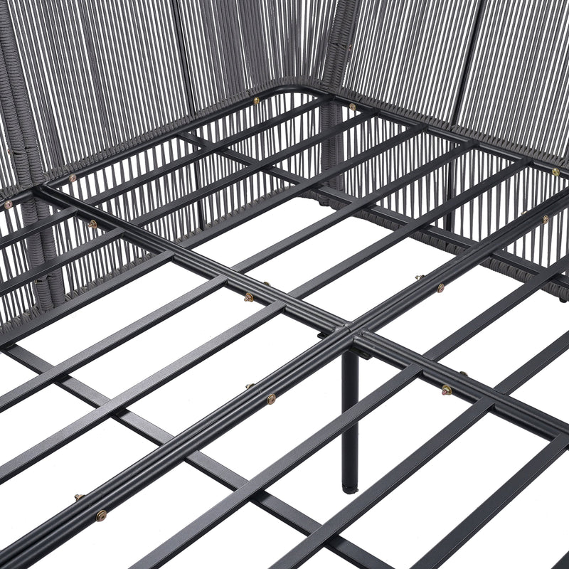 2-Piece Outdoor Sunbed and Coffee Table Set, Patio Double Chaise Lounger Loveseat Daybed with Clear Tempered Glass Table for the patio, poolside (Grey Cushion + Dark Grey Rope)