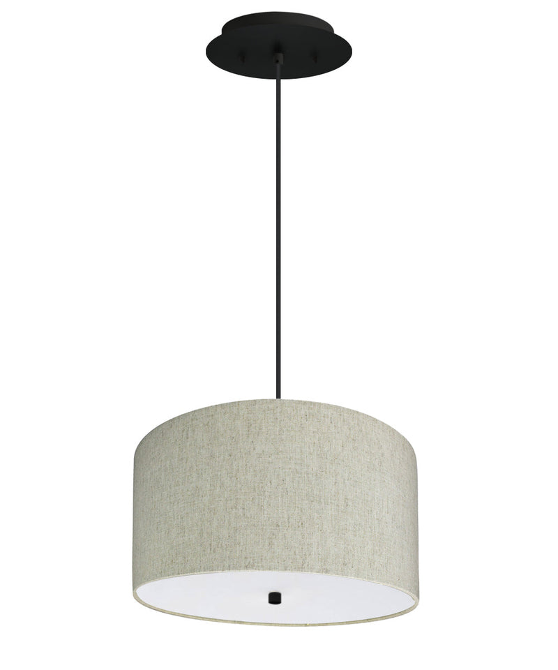 14" W 2 Light Pendant Textured Oatmeal Shade with Diffuser, Black Cord