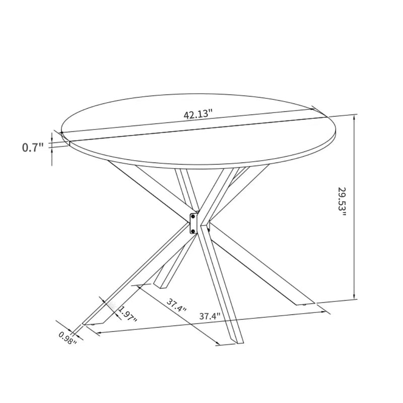 42.13" Modern Cross Leg Round Dining Table, Black Top Occasional Table, Two Piece Removable Top, Matte Finish Iron Legs