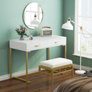 Minimalist Home Office Computer Desk With 2 Drawers, Compact Writing Table For Small Spaces - White / Gold by HouseOfZazla
