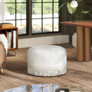 Yolanda - Round Upholstered Accent Ottoman - Almond White by HouseOfZazla
