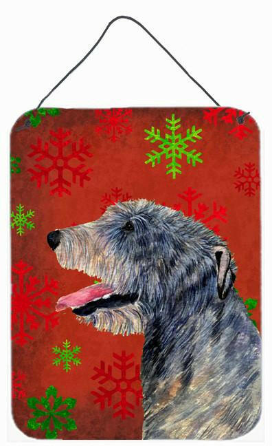 Irish Wolfhound Red Snowflakes Holiday Christmas Wall or Door Hanging Prints