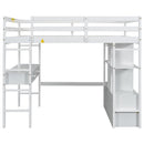 Full Size Loft Bed With Built In Desk, 2 Drawers, Storage Shelves - White by HouseOfZazla