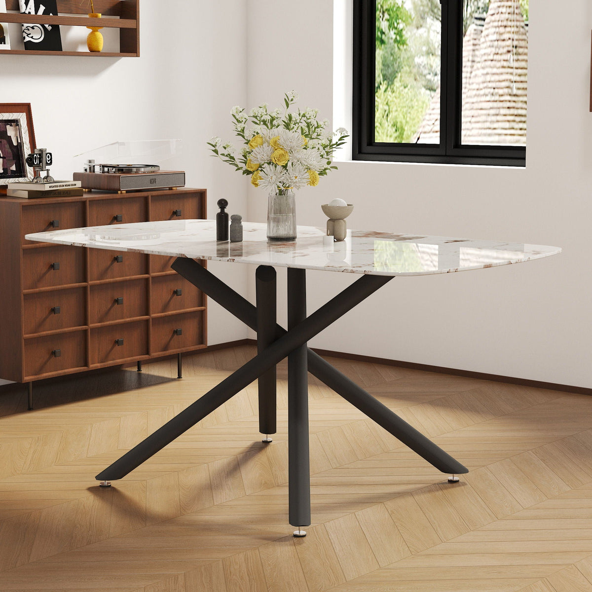 Luxurious Marble Patterned Dining Table With Metal Fork Legs, photo 14 of 15