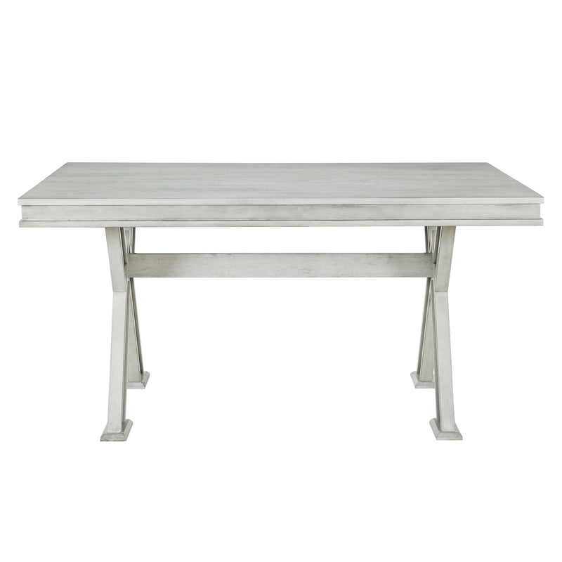 6-Piece Retro 59"L Rectangular Dining Table Set, Table with Unique Legs and 4 Upholstered Chairs & 1 Bench for Dining Room and Kitchen (White)