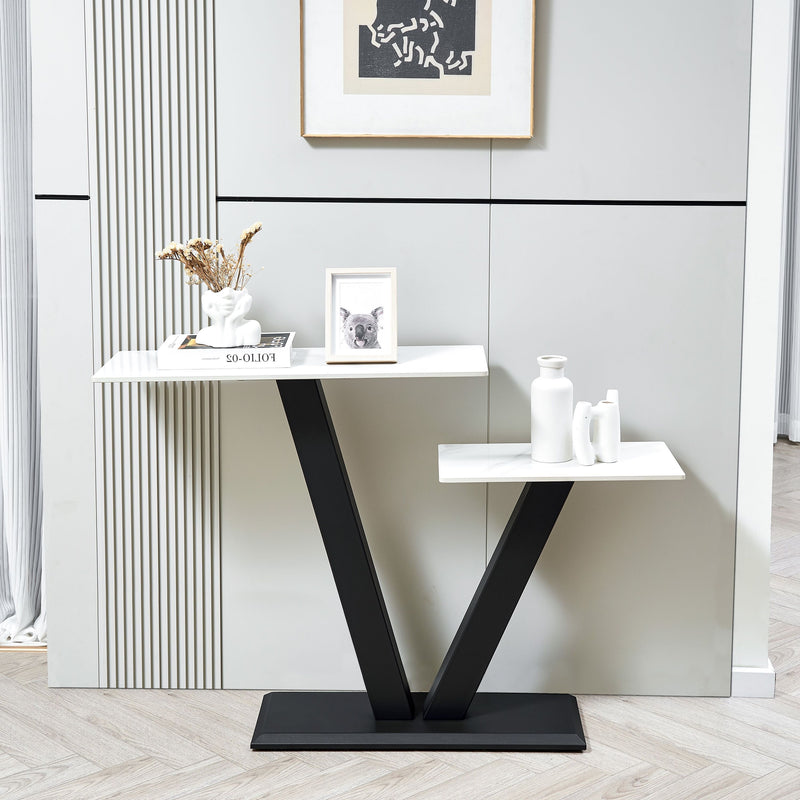 47.2"Modern Console Table, Exquisite shape design, Metal Frame with Adjustable foot pads for Entrance, Corridor, Living room & Office.(Black)