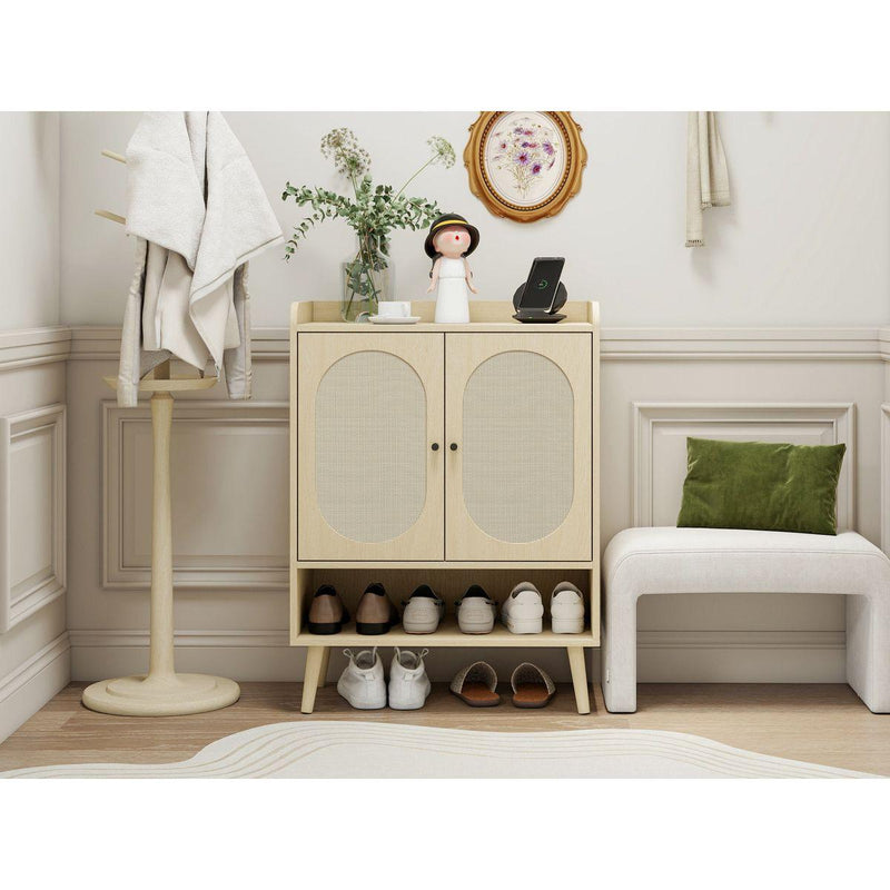 2 Door Shoe Rack, Freestanding Modern Shoe Storage Cabinet, for Entryway