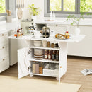 Versatile Marble Folding Dining Table With Storage Rack And Cabinet, 6 Wheels - White by HouseOfZazla