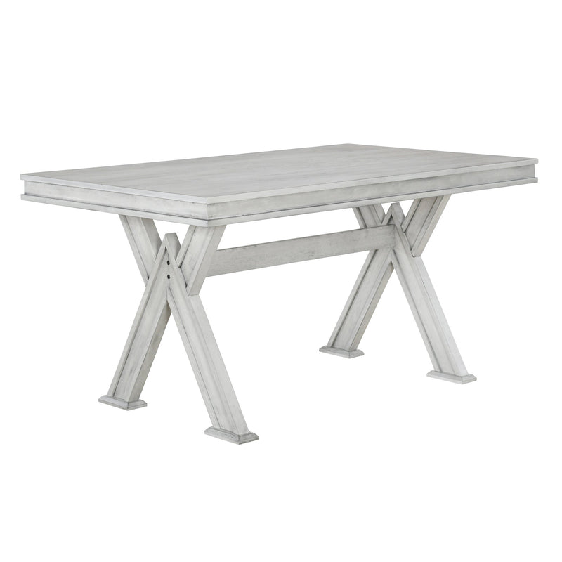 6-Piece Retro 59"L Rectangular Dining Table Set, Table with Unique Legs and 4 Upholstered Chairs & 1 Bench for Dining Room and Kitchen (White)