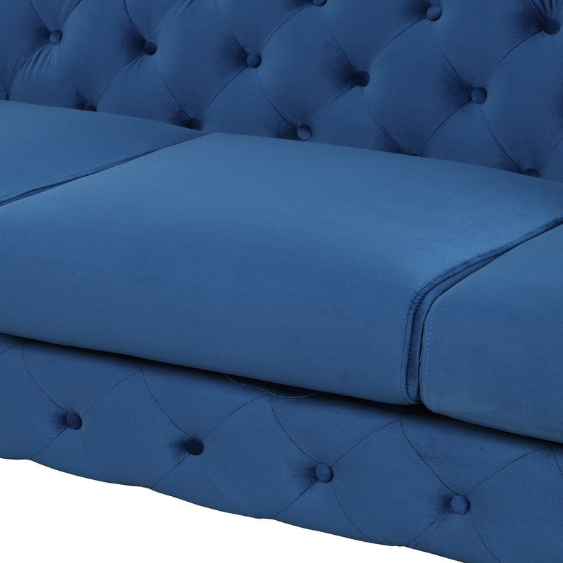 85.5" Velvet Upholstered Sofa with Sturdy Metal Legs, Modern Sofa Couch with Button Tufted Back, 3 Seater Sofa Couch for Living Room, Apartment, Home Office, Blue