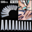 500Pcs False Nail Tips C Curve Half Cover French Nails Extra Long Fake Finger Nails For Nail Art Salons Home DIY 10 Sizes