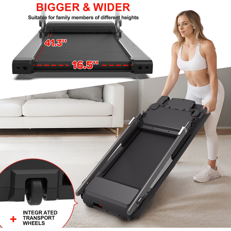 Treadmill with Desk Workstation & Adjustable Height, 300 LBS Weight Capacity, Folding Treadmill with Bluetooth Speaker, Portable Walking Pad Treadmill with Desktop for Home Office