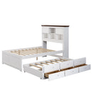 3 Pieces Wooden Captain Bedroom Set Full Bed with Trundle, Nightstand and Dresser, White + Walnut