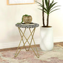 Top Accent Table With Mosaic Design, Circular Tabletop - Gold by HouseOfZazla