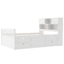 Captain Platform Bed Frame With Bookcase Headboard, 4 Drawers, Storage Shelves by HouseOfZazla