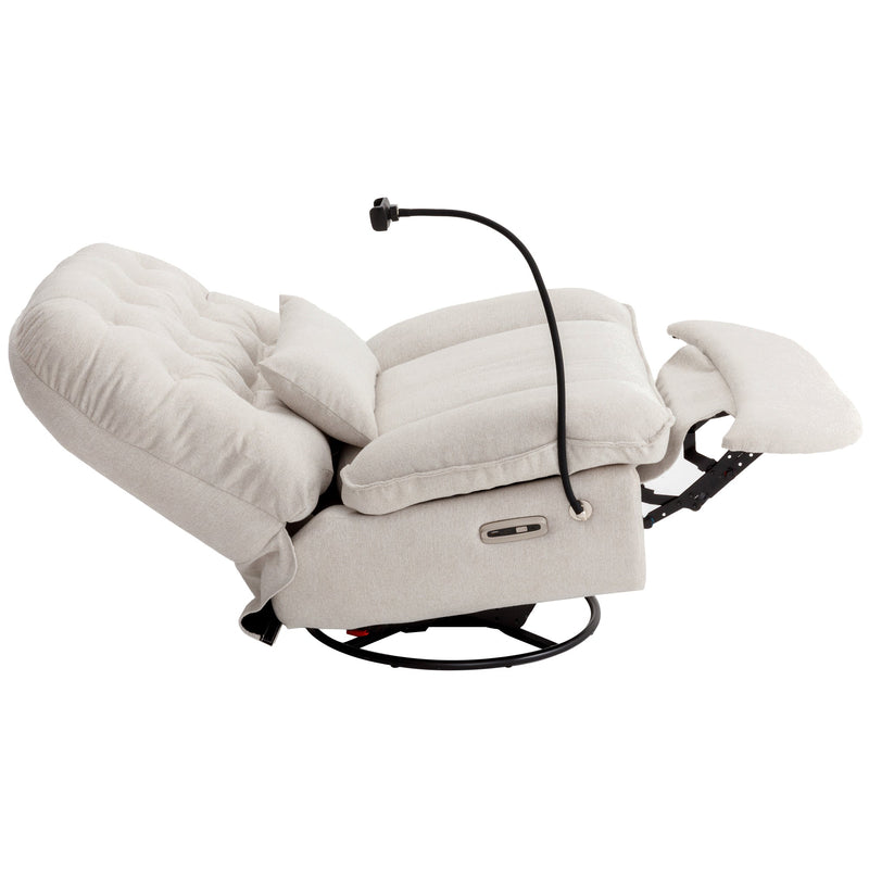 270 Degree Swivel Power Recliner with Voice Control, Bluetooth Music Player,USB Ports, Atmosphere Lamp, Hidden Arm Storage and Mobile Phone Holder for Living Room, Bedroom, Apartment, Beige