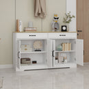 55.91" Large Farmhouse Buffet Cabinet Storage Sideboard with 2 Drawers and 4 Doors for Dining Living Room Kitchen Cupboard-White