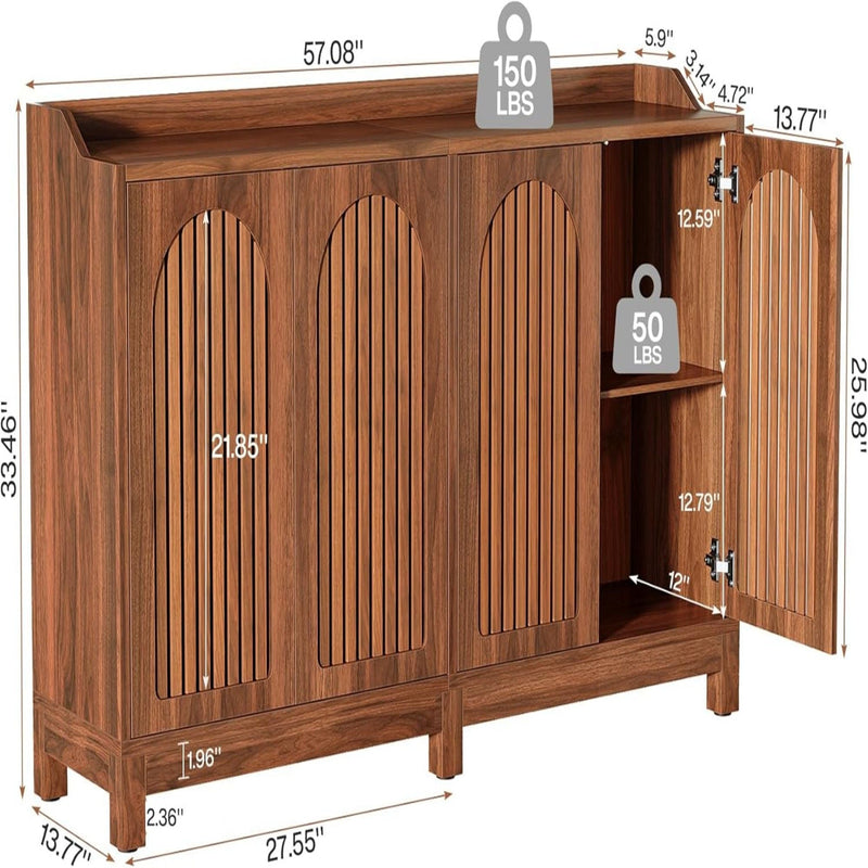 Sideboard Buffet Cabinet With 4 Doors & Shelves, Credenza Table For Dining Room - Brown, photo 13 of 14