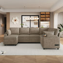 U-Shaped Sectional Sofa Bed With Storage, Charging Ports, And Cup Holders - Brown by HouseOfZazla