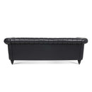 83.46" Black PU Rolled Arm Chesterfield Three Seater Sofa.