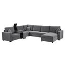 Modular 5 Seat U-Shape Sectional Sofa With Chaise Lounge, Built In Cup Holders And Storage Drawer