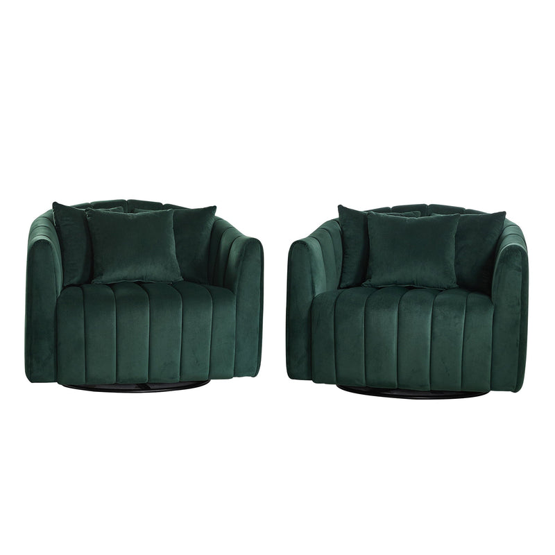 40.35'W Upholstered Oversized 360° Swivel Accent Barrel Chair and Half Cozy Sofa with 3 Pillows, Velvet Channel Tufted Pumpkin-Shape Club Armchair for Living Room, Bedroom, Office, Lounge, Green