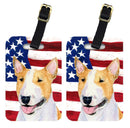 USA American Flag with Bull Terrier Luggage Tag