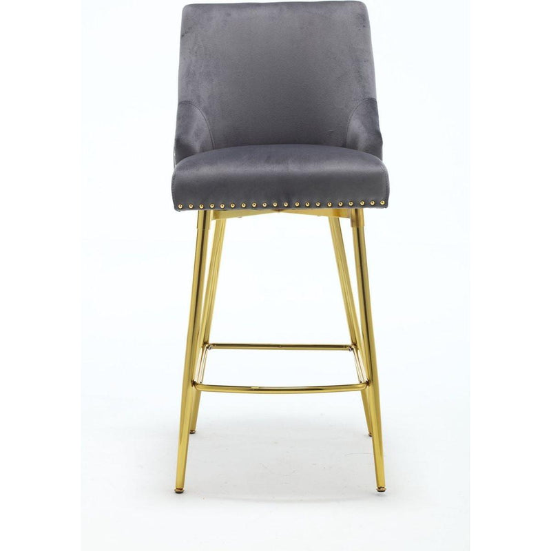 velvet high bar chair with gold zipper high back, suitable for bar area, dining area, leisure area and other occasions