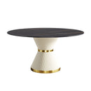 59.05" Modern Artificial Stone Round Carbon Steel Base Dining Table, Can Accommodate 6 People - Black / White by HouseOfZazla