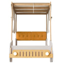 Twin Size Car Bed With Pillow, Ceiling Cloth And LED - Natural