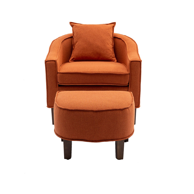 Accent Chair with Ottoman, Mid Century Modern Barrel Chair Upholstered Club Tub Round Arms Chair for Living Room