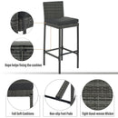 5-piece Outdoor Patio Wicker Bar Set, Bar Height Chairs With Non-Slip Feet And Fixed Rope, Removable Cushion, Acacia Wood Table Top, Brown Wood And Gray Wicker by Montret