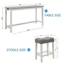 4 Piece Bar Table Set with Power Outlet,Bar Table Set with Chairs,Sofa Bar Table with Stools,Behind Couch Table with 3 Padded Stools,for Living Room,Dining room, White & Grey by Montret
