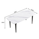 70.87" Modern Artificial Stone Curved Black Metal Leg Dining Table, Can Accommodate 6-8 People - White / Black by HouseOfZazla