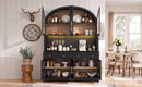 K&K 75.8" Tall Arched Kitchen Pantry Cabinet with LED & Charging Station