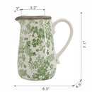 6.3x4.5x7.1' White Ceramic Pitcher Vase with Green Floral Pattern by HouseOfZazla