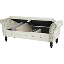 63.38"Velvet Multifunctional Storage Rectangular ottoman bench Comes with crystal buckle Solid Wood Legs with 1 Pillow,Beige