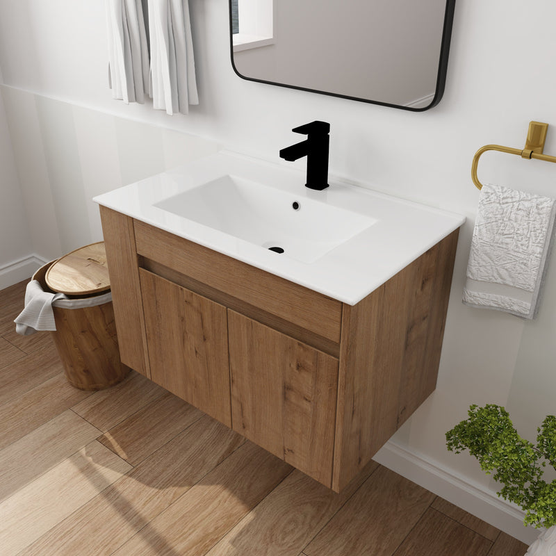 30 Inch Bathroom Vanity With White Ceramic Basin and Adjust Open Shelf (KD-PACKING)