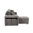 Modern L-Shape 3 Seat Reversible Sectional Couch, Pull Out Sleeper Sofa With Storage Chaise And 2 Stools For Living Room Furniture Set by HouseOfZazla