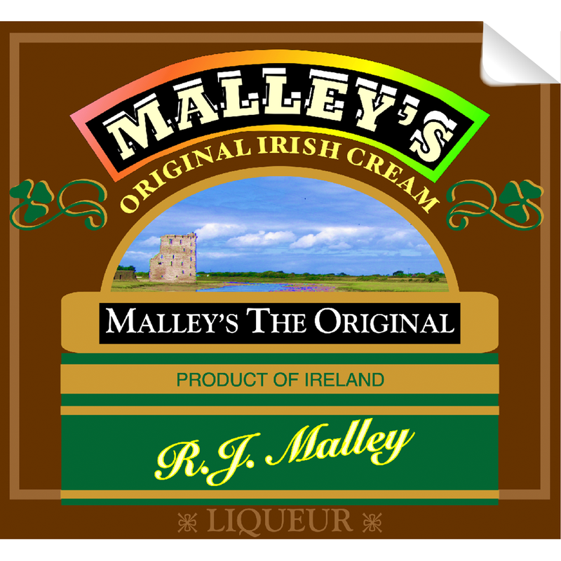 Malley's Irish Creme Single Self Adhesive Label - License and Royalty Free for Film Use