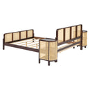 3 Pieces Rattan Platform Full Size Bed With 2 Nightstands,Walnut