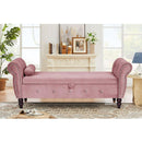 63.38"Velvet Multifunctional Storage Rectangular ottoman bench Comes with crystal buckle Solid Wood Legs with 1 Pillow,Pink
