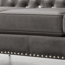 59.4 Inch Wide Grey Velvet Sofa with Jeweled buttons, Square Arm, 2 Pillow