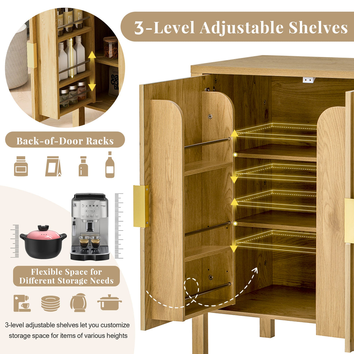 U_STYLE Modern 57.5" Stripe Door Storage Cabinet, photo 5 of 10