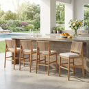4 Pieces Natural Outdoor Bar Stool Solid Acacia Wood and Woven Wicker
