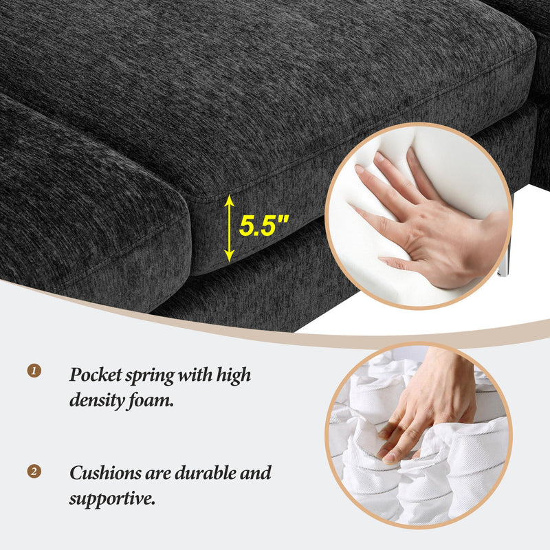 84" Convertible Sectional Sofa, Modern Chenille L-Shaped Sofa Couch with Reversible Chaise Lounge, Fit for Living Room, Apartment (2 Pillows)